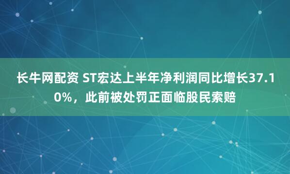 长牛网配资 ST宏达上半年净利润同比增长37.10%，此前被处罚正面临股民索赔